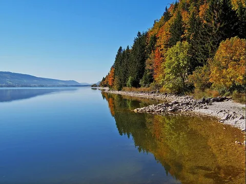 La rive du lac de Joux en automne